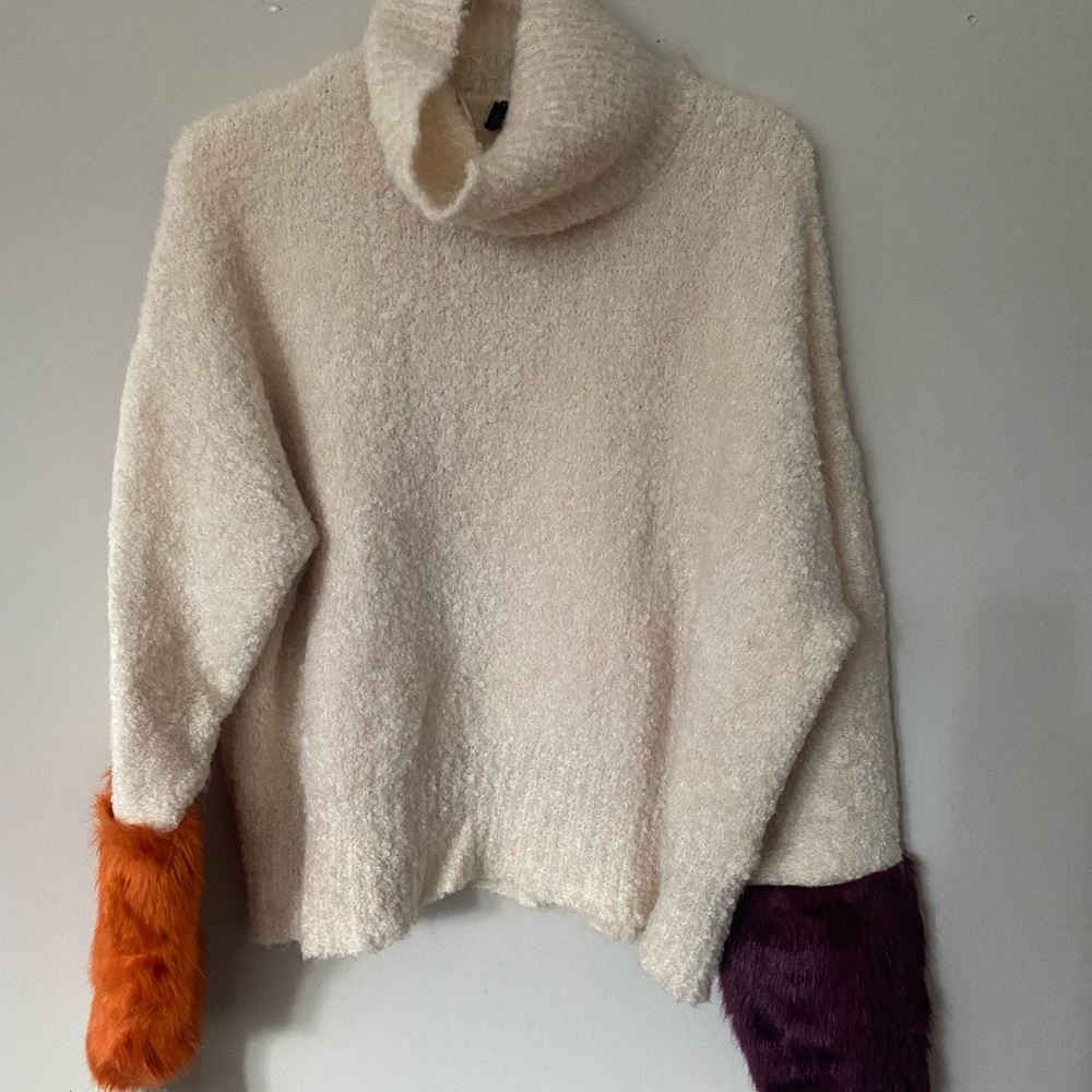 Zara Knit Sweater with Faux Fur Sleeves